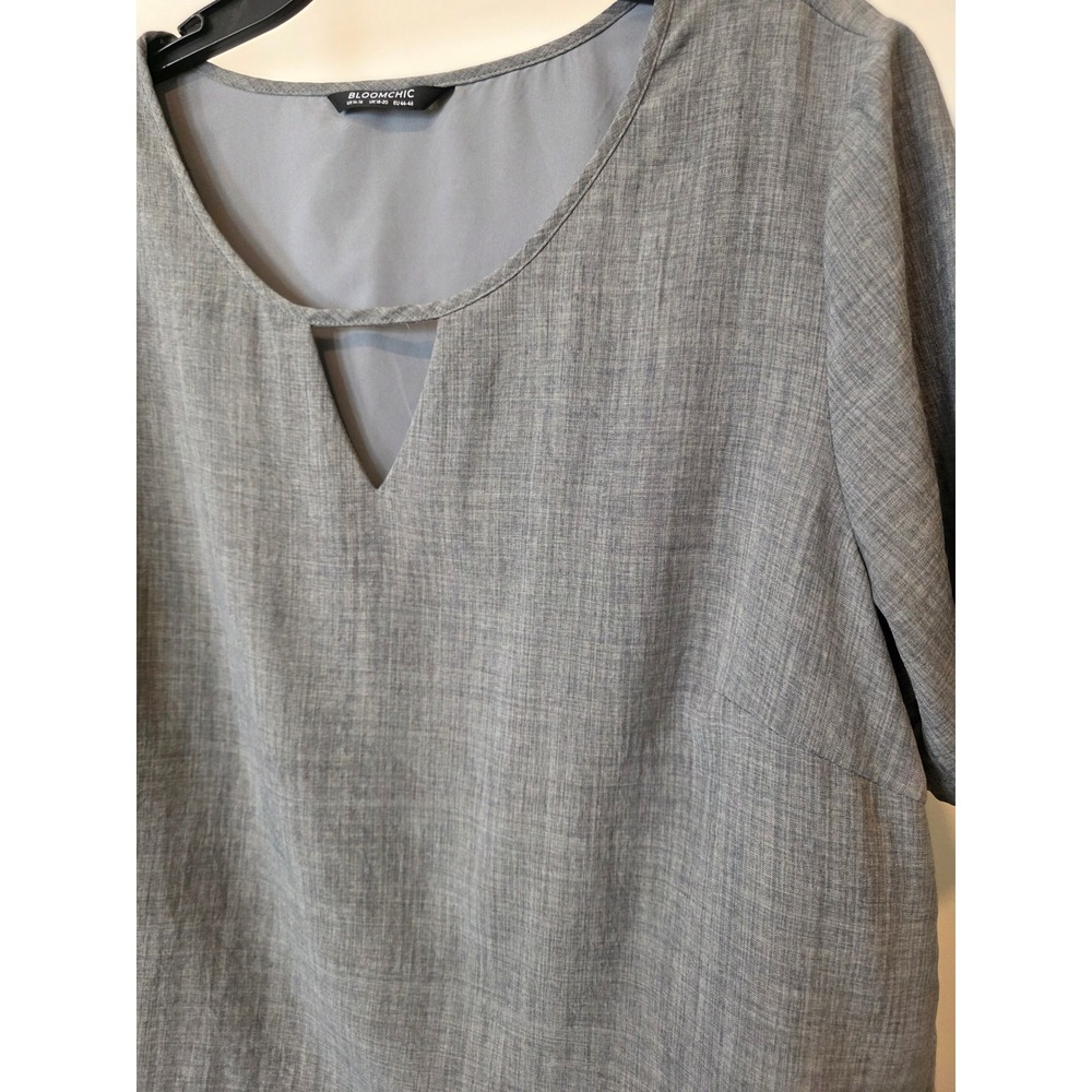 Women's sz 14/16 Grey Layered Short Sleeve Blouse Cutout V-Neck Business Casual - Picture 11 of 13